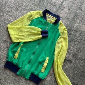 Colorful Green and Yellow Bomber Top